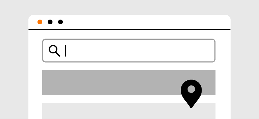 search engine accompanied by geo location icon showcasing the importance of local search optimization in reactive marketing strategies