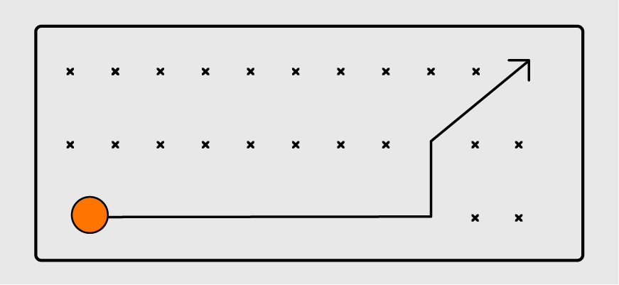 rectangle with pointed arrow maneuvering around dotted maze, emphasizing the importance of assessing the approach of a web design company