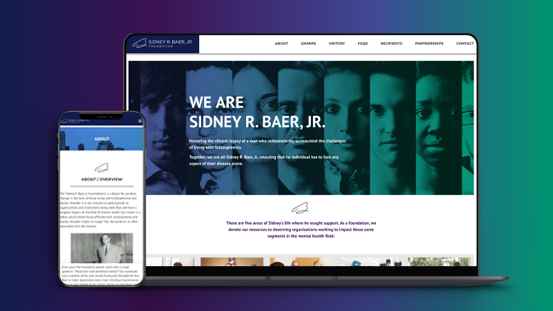 sidney baer home page mocked up on computer next to mobile mockup