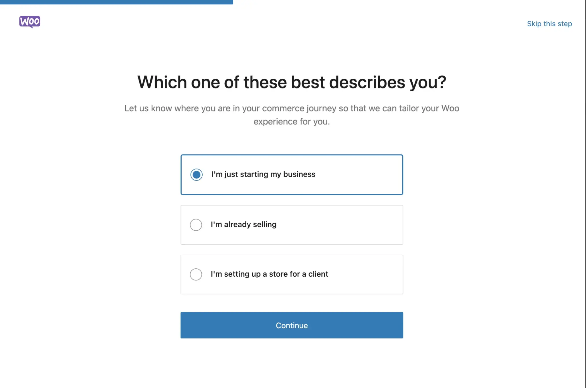screenshot of woo next step
