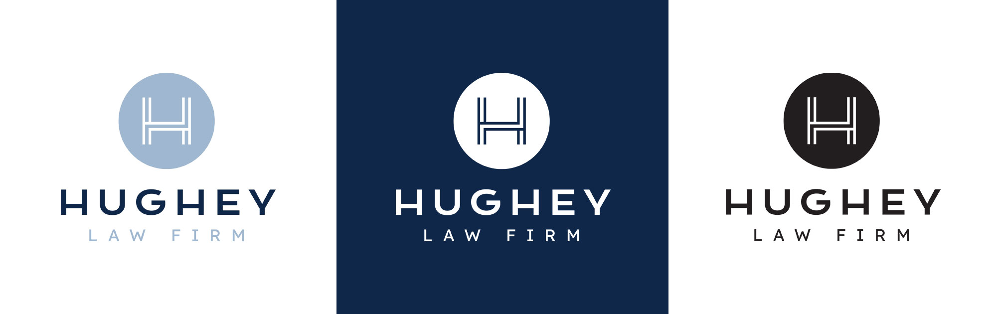 Hughey logo in full color, white and black