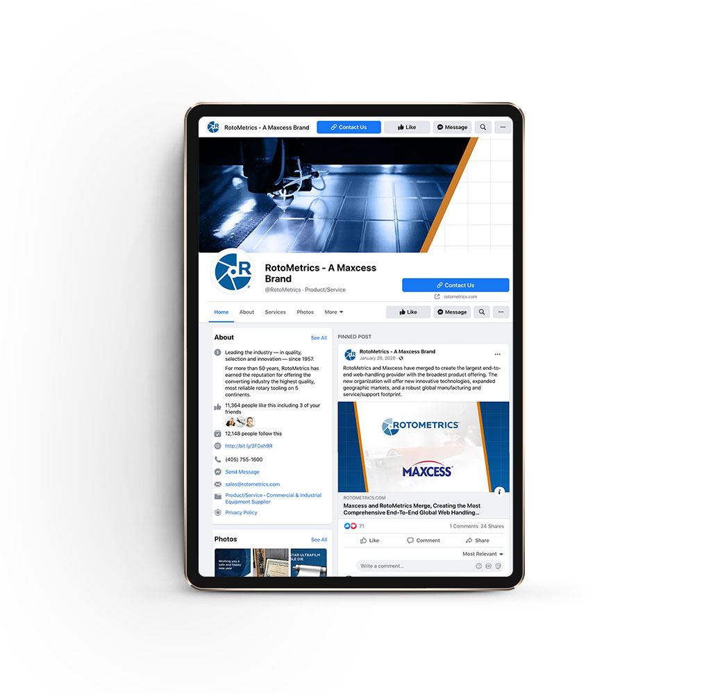 Ipad of RotoMetrics Facebook Page