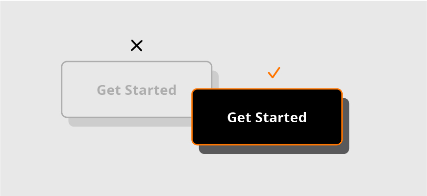 Example of a hard to read, grayed-out Get Started button versus an ada compliant and easy to read Get Started button