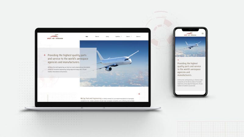 mccay home screen website design mocked up on a laptop next to a mobile mockup