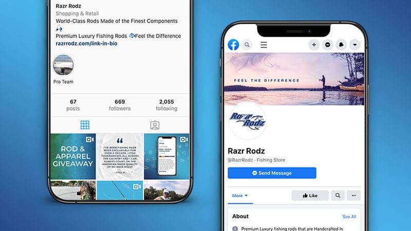 social media platforms of Razor Rodz mocked up on mobile devices