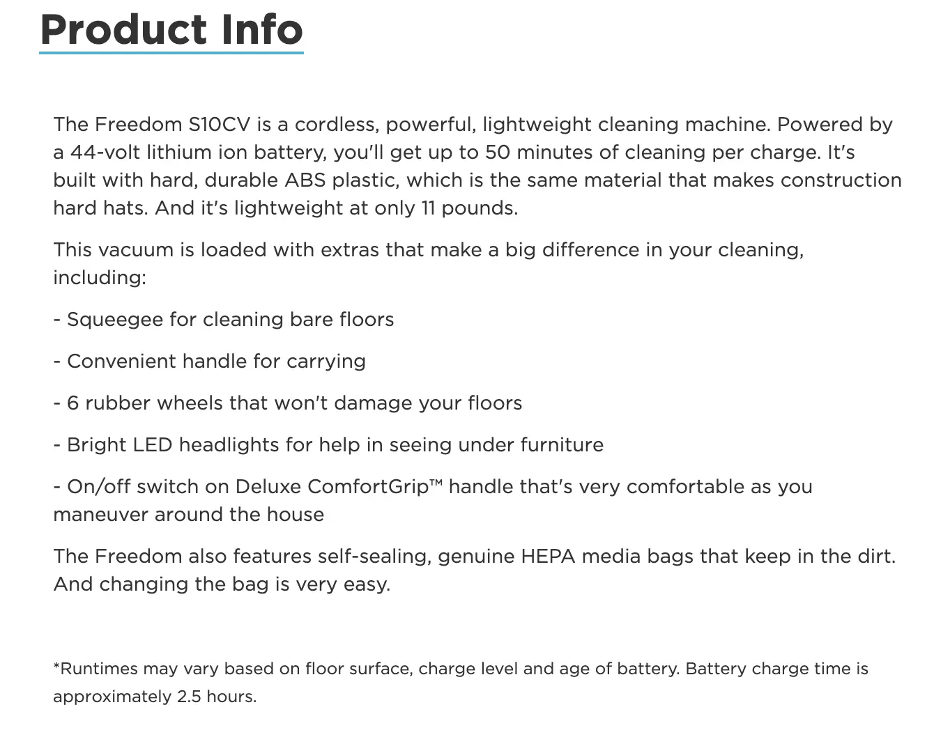 example of product info copywriting