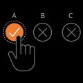 pointed hand selecting from A, B and C