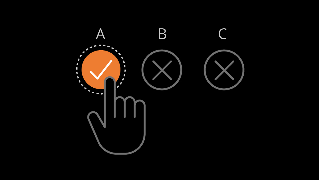 pointed hand selecting from A, B and C