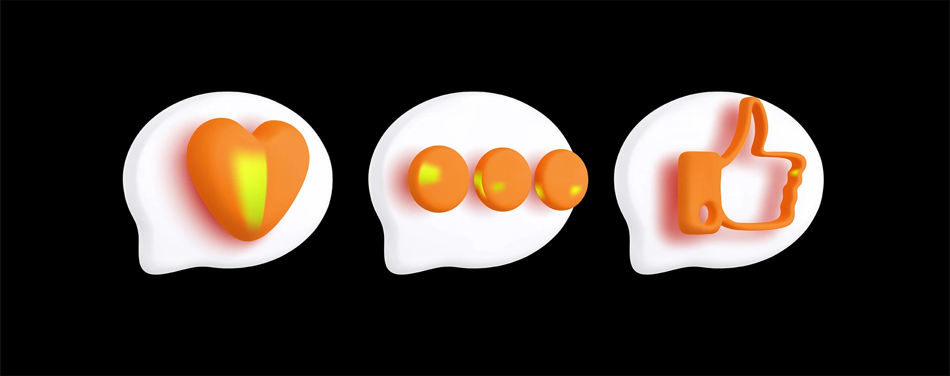 heart inside speech bubble, dots inside speech bubble, facebook like button inside speech bubble