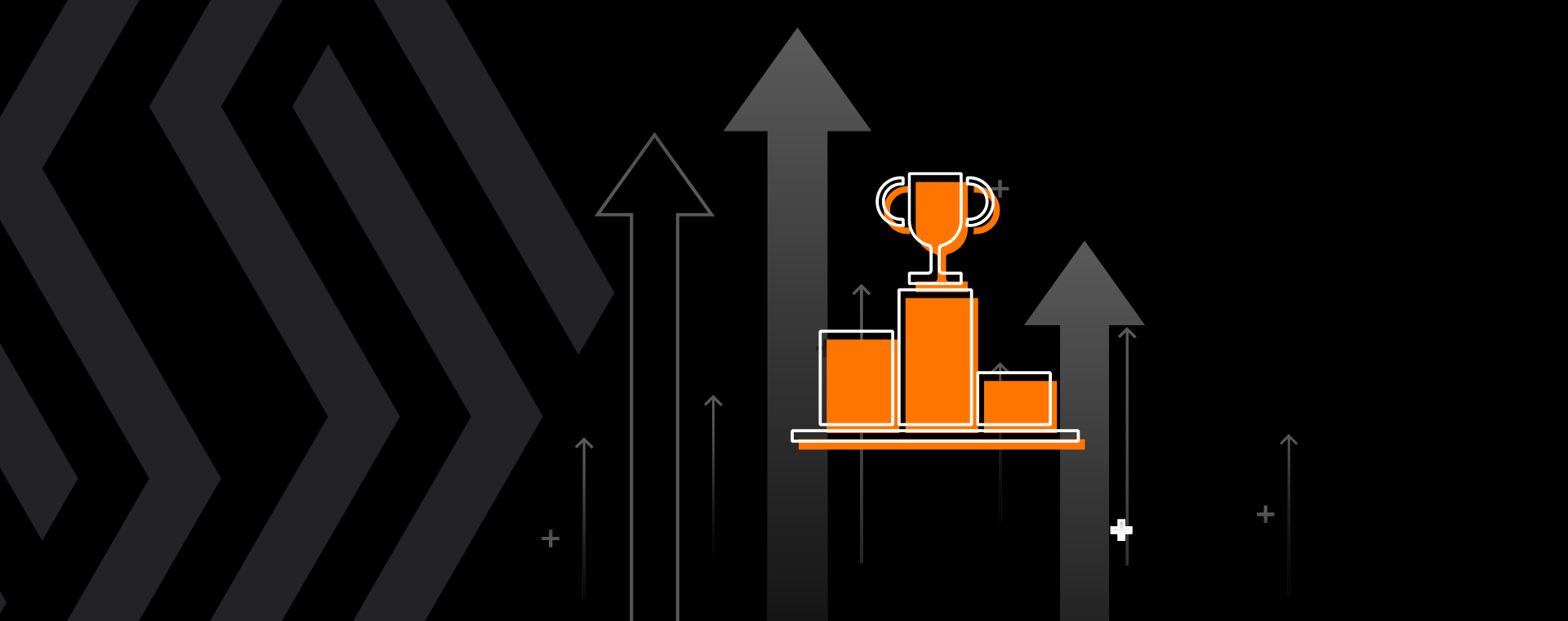 Arrows pointing upward moving up and beyond a trophy