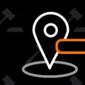 A map marker set on a textured background of gavels