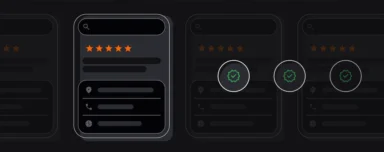 A Google Business Profile box hovering next to a serious of green check marks.