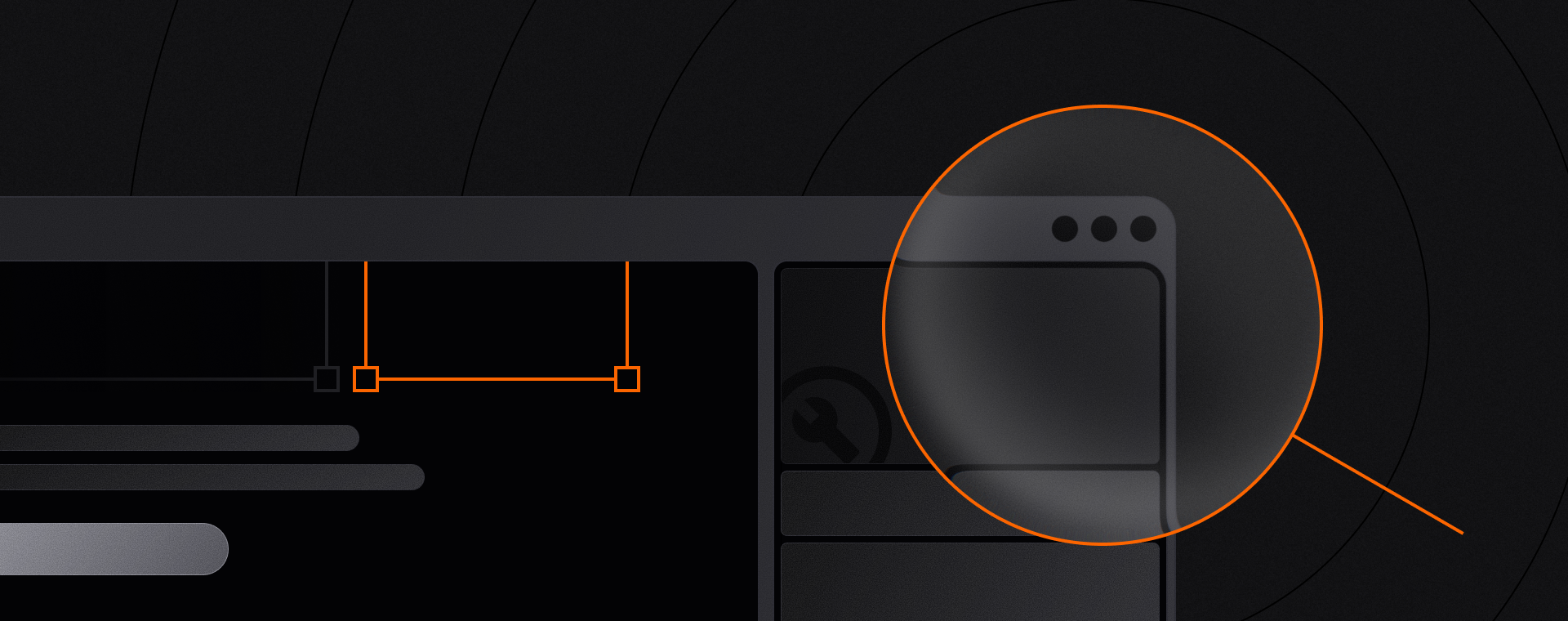 A browser shaded in shadow with a magnifying glass hovering above it