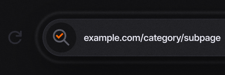 Example of a website URL structure displayed in a browser bar reading ‘example.com/category/subpage,’ demonstrating how categories and subpages organize site content.