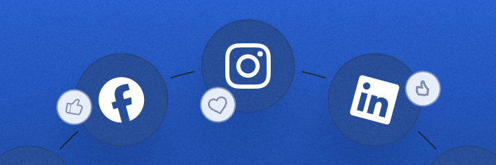 Graphic showing connected icons of Facebook, Instagram, and LinkedIn on a blue background, representing popular social media platforms used for law firm marketing.
