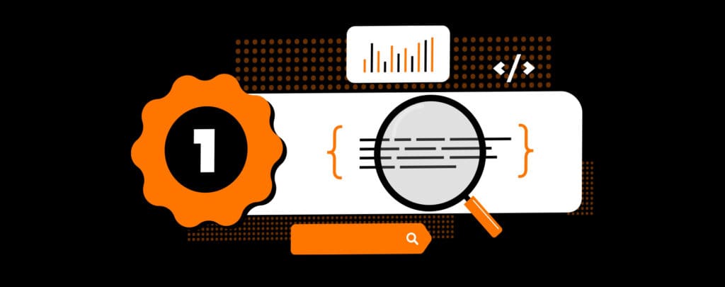 magnifying glass next to number one and a mock up chart