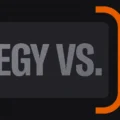 Dark graphic with large bold text reading “STRATEGY VS. COPY” separated by a bright orange curly bracket–style divider, symbolizing a comparison between content strategy and copywriting.