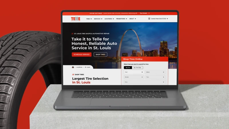 Laptop displaying Telle Tire & Auto Center website