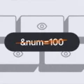 Graphic showing the text “&num=100” crossed out in orange over a background of muted keyboard keys with eye icons, symbolizing Google’s removal of the “num=100” search parameter.