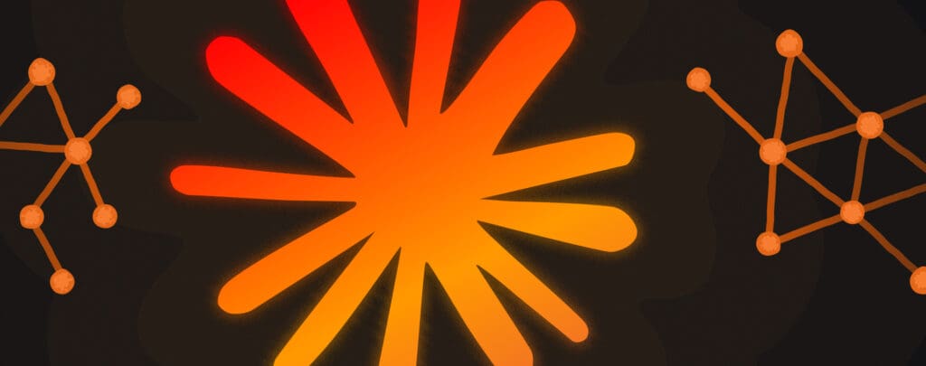 The Claude logo floating in a black space with lines and data points around it.