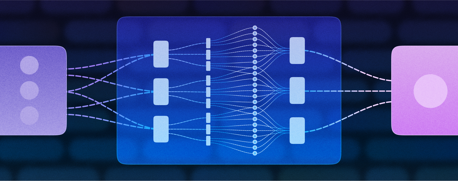 illustration of a neural network showing data flowing through connected layers, representing how Microsoft Copilot processes and transforms information using AI.