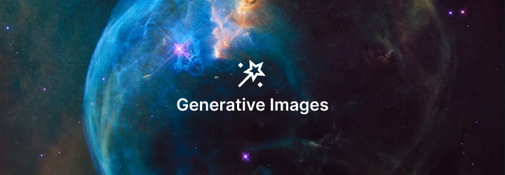Space-themed background with glowing blue and purple nebula and white text in the center reading “Generative Images” beneath a magic wand icon.