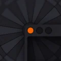 Dark abstract graphic featuring a radial pattern resembling a dartboard or target, with a central orange circle and two unlit circles on a horizontal website browser bar extending outward.