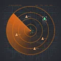 A digital radar screen shows an orange sweep detecting four user icons, with one highlighted by a green square, conveying a tech analysis theme.