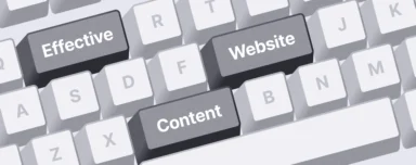 Close-up of a computer keyboard with certain keys highlighted to read: Effective Website Content