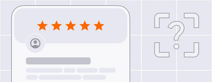Close-up graphic of a five-star Google review with user profile icon and review content layout