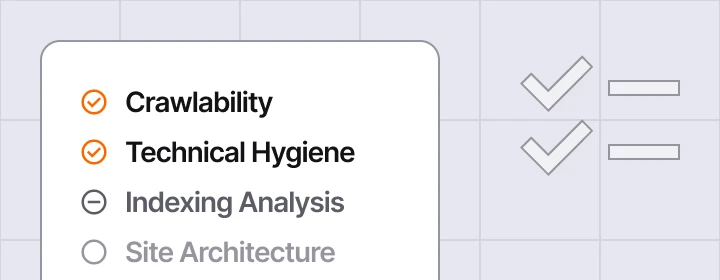 SEO audit checklist highlighting crawlability, technical hygiene, indexing analysis, and site architecture