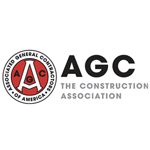 AGC logo: Associated General Contractors of America seal with red 'A' emblem, and the text 'AGC The Construction Association'