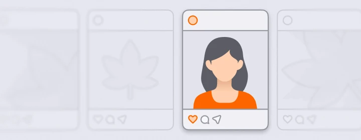 Illustration of a social media profile featuring a person in an orange shirt, representing cannabis social media marketing.