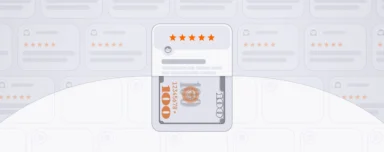 Illustration of a five-star review with a stylized $100 bill underneath, suggesting high value. Background features faded reviews, conveying a trustworthy tone.
