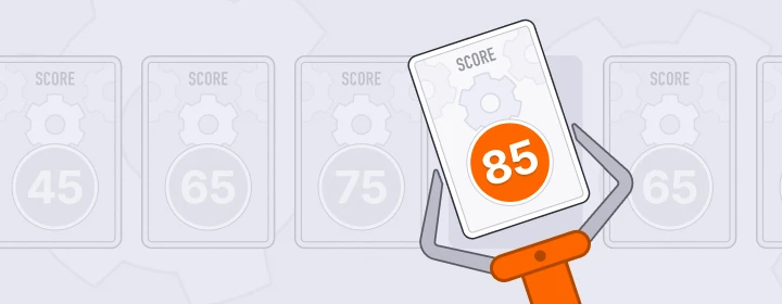 Illustration showing automated lead scoring for manufacturing website inquiries with an SEO score of 85