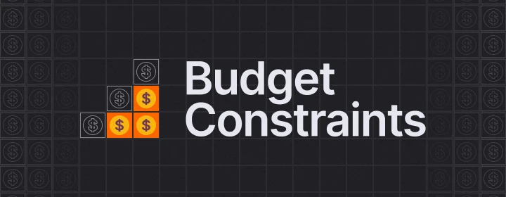 A dark-themed graphic with stacked dollar icons and the text “Budget Constraints,” visually representing financial limitations or reduced marketing budgets as a manufacturing challenge.