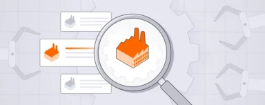 Illustration representing manufacturing SEO with factory listings, search visibility, and industrial website optimization