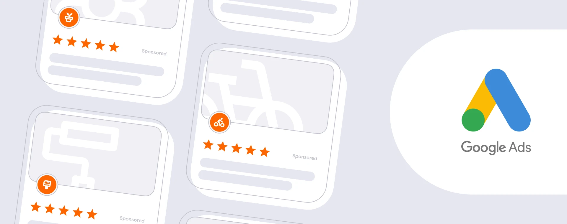 Google Ads graphic showing sponsored local service ads for home service businesses with five-star ratings.